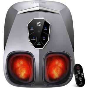 KING RELAX Shiatsu Foot Massager with Heat, 2026 Upgraded Deep Kneading and Squeeze Massage for Plantar Fasciitis, LCD Touch Panel & Remote Control, Modern Sculpted Design, Fits Up to Men Size 14 Gray