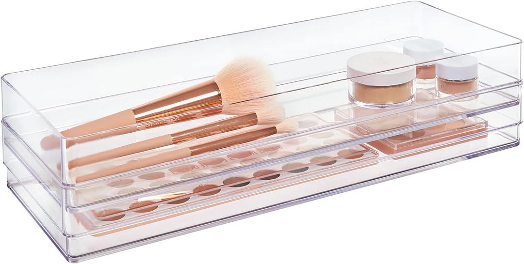 STORi SimpleSort 1-Piece Stackable Clear Drawer Organizer | 15" x 6" x 2" Rectangle Tray | Wide Makeup Vanity Storage Bins and Office Desk Drawer Divider | Made in USA