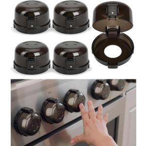 Bates- Stove Knob Safety Covers, Universal Size, 5 Pack, Black, Double Key Design, Heat Resistant Oven Knob Covers for Child Safety, Stove Guard Baby Proofing