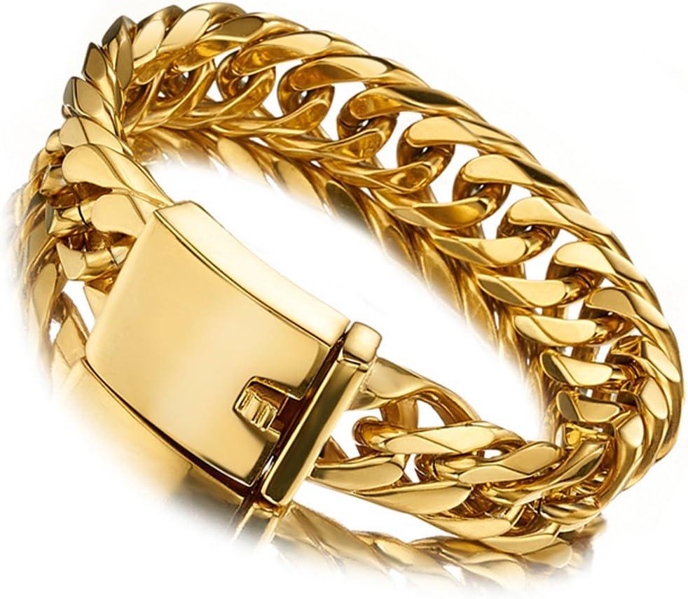 Jxlepe Miami Cuban Link Chain Bracelet 18K Gold 16mm Big Stainless Steel Curb Bangle for Men