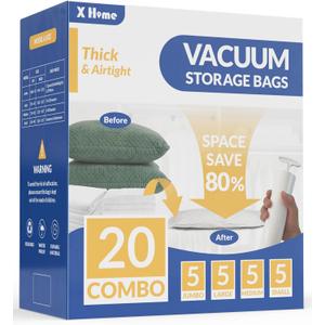19 Pack Vacuum Storage Bags, 80% Space Saver Vacuum Seal Bags for Clothing, Bedding, Blankets, Comforters, and Pillows, Vacuum Compression Bags with Travel Hand Pump