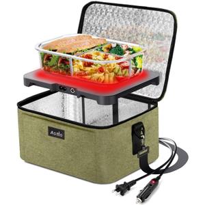 Aotto Portable Oven, Electric Lunch Box Food Heater - 12V/24V/110V 3-in-1 Car Food Warmer - Heated Lunch Box for Adults - Cook, Reheat & Keep Meals Warm for Car, Truck, Travel, Work, Home - Green