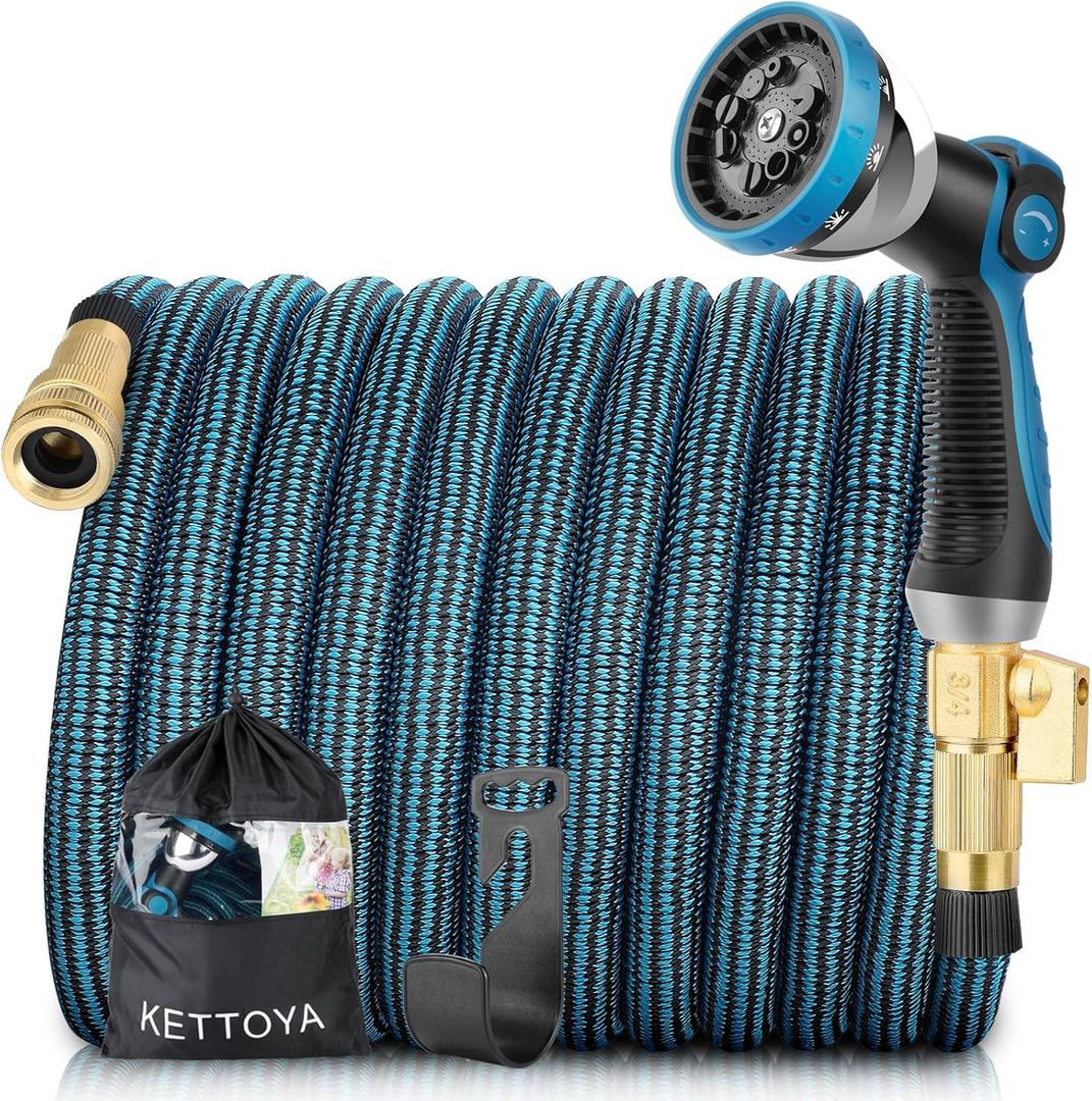 KETTOYA 150FT Expandable Garden Hose, Flexible Water Hose with 10-Pattern Spray Nozzle, Leak-Proof Retractable Heavy Duty Hose Pipe, 4-Layer Latex Core, Durable 3750D, Brass Alloy Connector, Kink-Free
