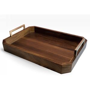 Decorative Acacia Wood Ottoman Tray - Coffee Table Tray - Breakfast, Party, Drinks, Snack, Liquor Serving Platter - Farmhouse to Modern - Brass Handles (Varnish)