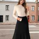 Seta T Women's Ribbed Knit A-Line Skirts Elastic High Waist Stretchy Sweater Midi Skirt Small Black