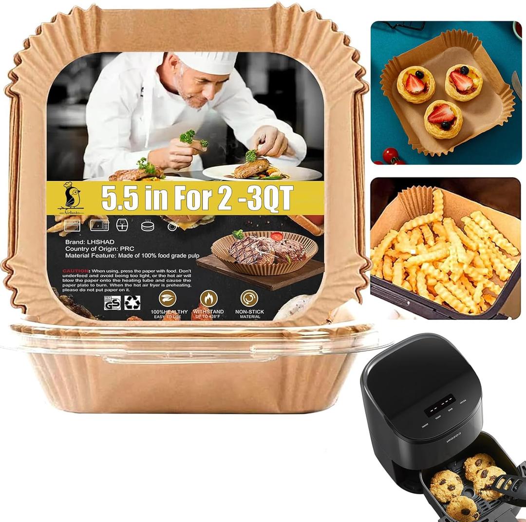 Small Air Fryer Liners, Mini Air Fryer Liners, 2 2.1 2.6 3qt Air Fryer Liners, Air Fryer Liners Disposable 2 qt for Cosori Mini Air Fryer, Instant Vortex Mini, Chefman TurboFry, DASH Tasti-Crisp (5.5" Square)