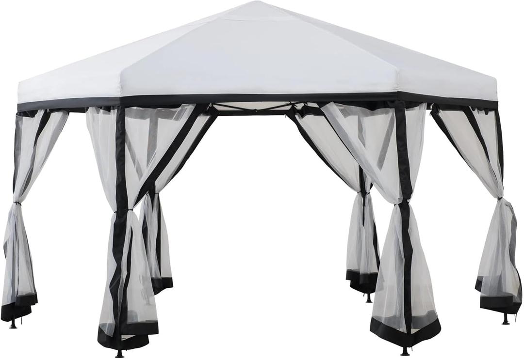 SUNJOY 11x11 ft. Pop Up Gazebo, 2-Tone Portable Canopy/Tent, Outdoor Hexagon Steel Frame Soft Top Gazebo with Mesh Sidewalls and Carry Bag, White & Black