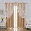 Stars Curtains Blackout Curtains for Bedroom Double Layer Curtains Kids Curtains Cute Curtains Kids Blackout Curtains, Curtains 72 Inches Long 1 Panel, Beige Curtains, 52 X 72 Inches