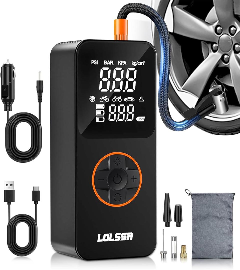 Tire Inflator Portable Air Compressor, 150PSI Cordless Air Pump for Car Tires with Pressure Gauge, 3X Faster Tire Pump with Cigarette Lighter Plug for Car, Motorcycle, Bicycle, Ball(Black)