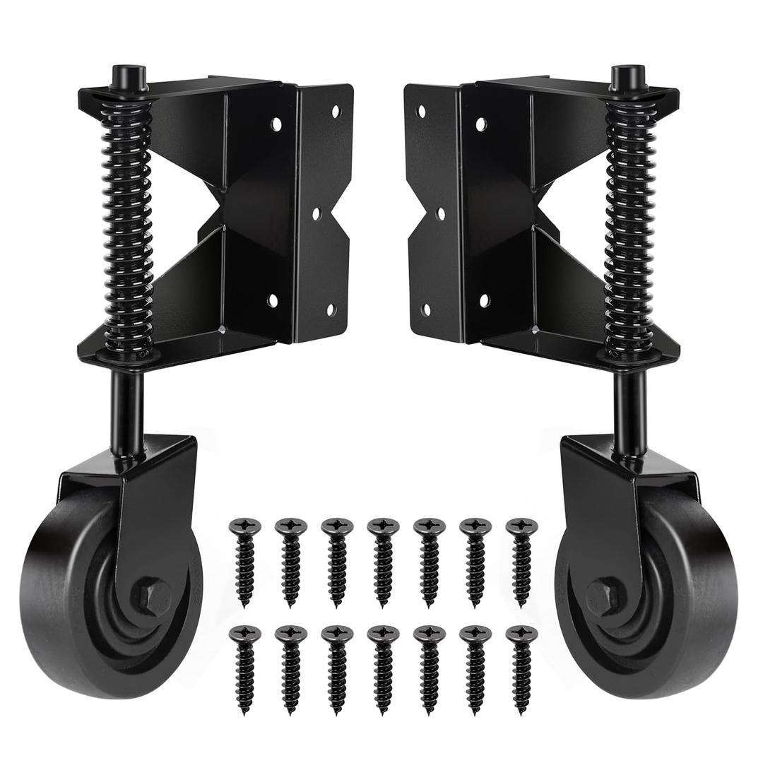 Spring Loaded Gate Caster, 2 Pack Heavy Duty Gate Wheel with 360 Degree for Wooden Gate/PVC Fence, 4.3 inch 300Lbs Capacity for Universal Mount Plate (Blak Pairs)