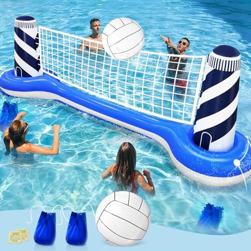 Inflatable Pool Games Volleyball Net Pool Float Set with 19" Beach Ball, Lighthouse Design – Floating Swimming Water Sports Toys for Adults, Perfect for Summer Pool Party Supply (112"X26"X35")