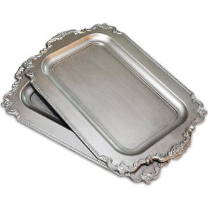 Set of 2 Matte Silver-Effect Plastic Decorative Trays for Coffee Table- Vintage Style (Actual Size: 10.5" L x 5.9" W)