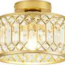 Rpzloila Crystal Ceiling Light, Modern Semi Flush Mount Ceiling Light, Gold Crystal Chandelier for Kitchen Bedroom Bathroom Entryway (Bulb not Included)