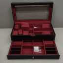 TomCare Watch Box 2-Tier Watch Case Jewelry Organizer Box with Thick Glass Lid Lockable Watch Organizer Jewelry Display Holder Sunglass Rings Necklaces Bracelets Storage Organizer for Men Women (Black and Wine Red)