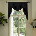 KNEOQIT Luxury Black Velvet Curtain Valance, Soft Touch Rod Pocket Valance with Bead Tassels, Waterfall Valance for Kitchen,Dining Room 39 Inch,1 Panel