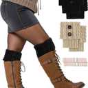 Coume 3 Pairs Women's Extra Wide Calf Boot Cuffs Plus Size Boot Toppers for Women Leg Warmer Socks Gift for Christmas Winter (Beige Black)
