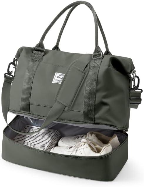 Spirit Travel Duffel - 18x14x8 Inches Weekender Overnight Bag with Shoes Compartment, Trolley Sleeve, Carry On for Airplanes, Sport Tote Gym Bag - Green (Large)