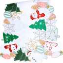 Christmas Placemat Table Runner Snowman Christmas Tree Snowflake Embroidered Snow Rectangle White Green Cut Out Glitter Holiday Xmas Festive Winter 1318IN