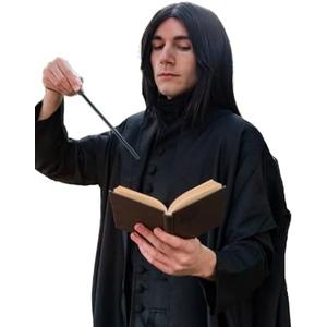 Guree Hair Snape Costume Wig for Men and Women Short Black Wig for Dark Professor Severus Wizard Cosplay Halloween Party Use