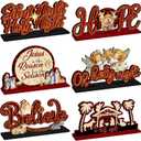 Shellwei 6 Pcs Christmas Table Decoration Nativity Scene Jesus Christian Centerpiece Wooden Xmas Religious Party Decor Believe Joy Noel Jesus Table Topper Winter Holiday Sign for Indoor New Year Craft