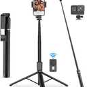 FANTCOO Magnetic Selfie Stick Compatible with Magnet, 44inch Extendable Cell Phone Tripod Stand with Remote for Vlogging, Portable Phone Tripod for iPhone 14 13 12 11 Series & All Smartphones (Black)
