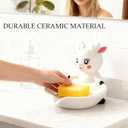 Cute Rabbit Shape Self-Draining Ceramic Soap Dish for Bathroom, Kitchen, Sink & Shower, Easy to Clean, Keeps Soap Dry, Durable & Stylish Cartoon Design, Perfect for Home Dcor.