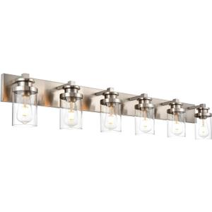 BONLICHT Modern Wall Mount Light Brushed Nickel Bathroom Vanity Light Fixture Farmhouse Wall Sconce 6 Lights Modern Lighting Fixtures Hallway Wall Lamp Over Mirror with Clear Glass Shade(Exclude Bulb) BONLICHT Modern Wall Mount Light Brushed Nickel Bathroom Vanity Light Fixture Farmhouse Wall Sconce 6 Lights Modern Lighting Fixtures Hallway Wall Lamp Over Mirror with Clear Glass Shade(Exclude Bulb)