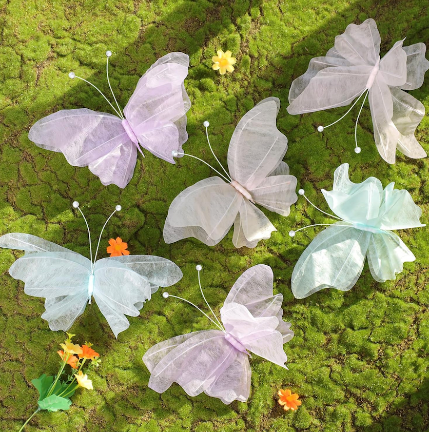 3D Hanging Butterfly Decorations, Butterfly Birthday Party Decorations, 6 Pcs Water-Repellent Paper Butterfly Hanging Decorations for Girls, Women, Flower Garden Party Décor