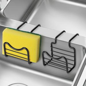 2 Pack Sponge Holder for Kitchen Sink - Movable Hanging Sponge Caddy Organizer, Stainless Steel Caddy in Over Double Bowl Sink for Stopper, Brush
