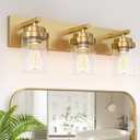 IZORRO Bathroom Vanity Light Fixture, 3-Light 22 Inch Gold Bathroom Light Fixtures Over Mirror, with Clear Glass Shade, Modern Farmhouse Vanity Lights, Rustic Restroom Lighting Fixtures
