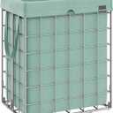 SONGMICS Laundry Hamper, 23.8 Gal. (90L) Laundry Basket, Collapsible Clothes Hamper, Removable and Washable Liner, Metal Wire Frame, for Bedroom Bathroom, Silver and Mint Green ULCB190C01