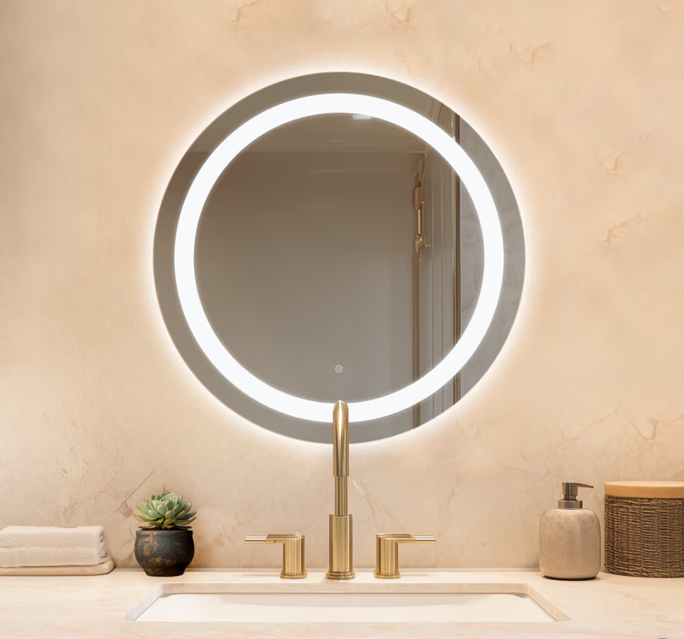 LED Lighted Mirror 27.5 x 27.5 in. Bathroom Vanity Mirror with Lights, Frameless Design, Wall-Mounted, Ideal for Bathroom Decor or Bedroom