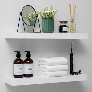 Homeforia White Floating Shelves 24 inch, Premium Solid Wood Floating Shelves White 24 inch, Kitchen Wall Shelf White, Heavy Duty Bracket, 24 x 6.5 x 1.75 inch, Set of 2