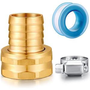 Solid Brass Garden Hose Repair kit Connector with Clamps 3/4" Barb x 3/4" Female,Fit for Garden Hose Fitting,Male and Female Hose Fittings