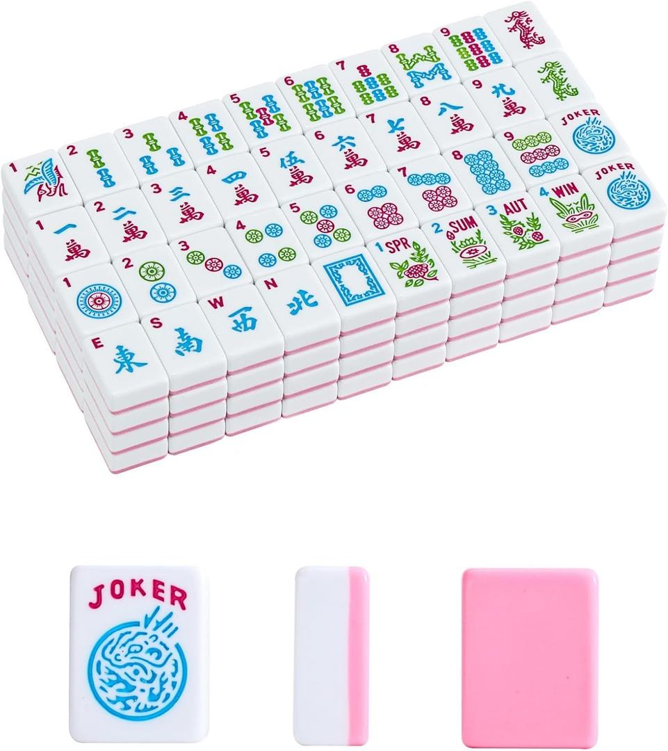 1.2American Mahjong Tile Set, 166 Mahjong Game Set with Pink Color (Tiles Only, No Racks and Other Accessories)