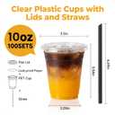 100 Pack - 10 oz Clear Plastic Cups with Lids and Straws,Sturdy Food Safe Plastic Iced Coffee cups for cold water,iced coffee,smoothies,milkshakes,icecream cold drinks to go (10, Fluid Ounces)
