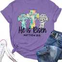 Happy Easter Shirts for Women Floral Rabbit Bunny Shirt Easter Short Sleeve Tee Tops Bunny Purple XL