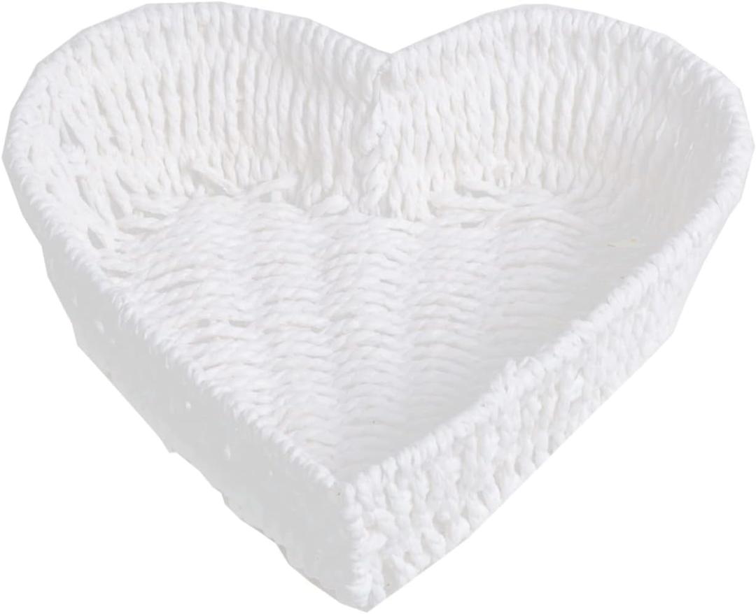 BinaryABC Heart Shaped Rattan Basket,Fruit Vegetables Bread Rattan Basket(White)