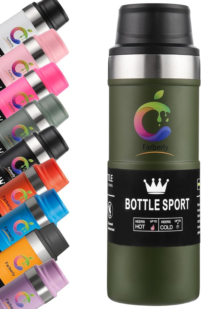 Stainle Trigger Action Travel Mug Stainle Cup 17oz Water Bottle Thermal cup Travel Mug Cup Vacuum Coffee Tumbler Stainless Steel Coffee Mug Insulated Water Bottle For Hot And Cold (Green)