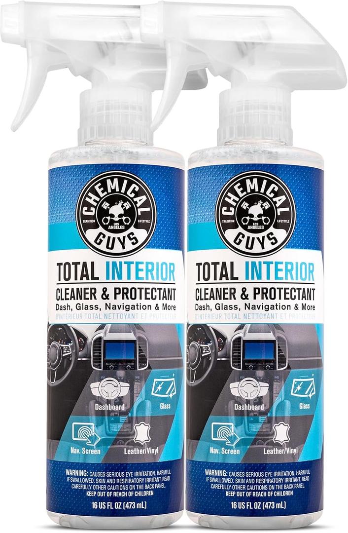 Chemical Guys Total Interior Cleaner & Protectant  Chemical Guys Interior Cleaner, Cleans & Protects Leather, Vinyl, Plastic, Rubber, Glass with a Streak-Free Finish  16 Fl Oz (Pack of 2)