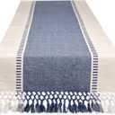 DII Dobby Stripe Woven Table Runner, 13x108 (13x113.5, Fringe Included) French Blue