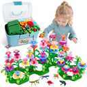 Birthday Toys Gifts for 2 3 4 5 6 Years Old Toddler Girls Boys, 156 PCS Insect Flower Garden Building Educational STEM Learning Pretend Play Gardening Set, Gifts for Preschool Kids Age 2+