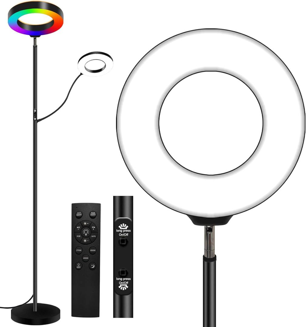 RGB Floor Lamp, 36W/3000LM Super Bright Modern Tall Standing Lamp, 3 Color Temperatures Torchiere Sky Lamp with Dimmable Reading Light, Remote & Touch Control for Living Room, Bedroom, Office