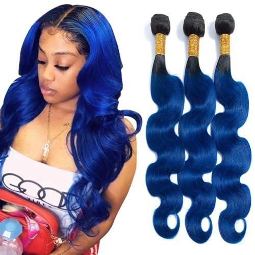Fabimiya Bundles Human Hair 26 28 30 Inch Body Wave T1B Blue Human Hair Bundles 12A Unprocessed Brazilian Virgin Hair Quick Weave Bundles for Black Women