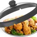 Microwave Glass Cover Splatter Guard Lid with Anti-scald Silicone Handles and Vented Edge for Food Pot Plate Cover 10.5 inch Black