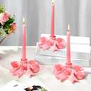 Mumufy 3 Pcs Large Pink Bow Candle Holder Candlestick Holder Decorative Candle Stand Centerpiece for Wedding Dining Party Decor Home Table Decoration Photo Prop Fit 0. 95 Inch, 5. 5 x 4. 84 Inch