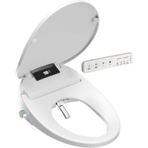 Bidet Toilet Seat with Warm Water Wash, Air Dryer, Heated Seat, Remote Control, LED Display, Self-Cleaning Nozzle, Night Light & Multiple Cleaning Modes (Elongated)