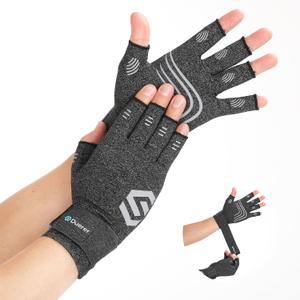 Duerer Arthritis Compression Gloves with Straps, Women Men for RSI, Carpal Tunnel, Rheumatoid, Tendonitis, Hand Pain, Hand Support. Fingerless Gloves for Computer Typing and Daily work (Grey, L) (Large (1 Pair))