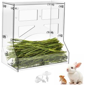 Large Acrylic Rabbit Hay Feeder with Lid, Transparent Hanging Food Dispenser Hay Feeder for Bunny Rabbits Guinea Pig Cage Chinchillas Hamsters Small Pets and AnimalsLarge