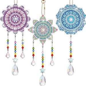 Macarrie 3 Pack Diamond Painting Suncatcher Spring Diamond Art Sets Painting Suncatcher Rhinestone Wind Chime Double Sided Crystal Hang Ornament Flower Crystal Kit Gifts for DIY Window(Fresh Style)